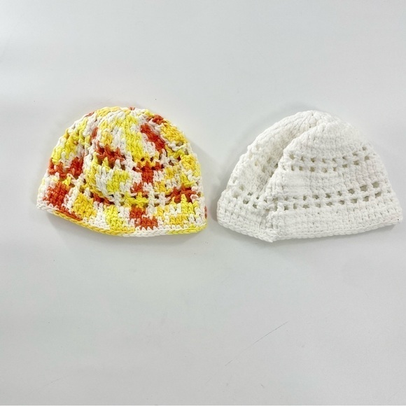 Two handmade crochet baby hats Bohemian Boho Shabby Chic Retro Orange Yellow Hat - Picture 2 of 6